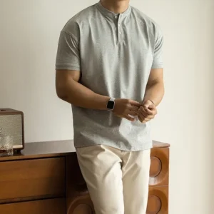 American Casual Henry Collar Breathable Thin Short Sleeve