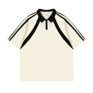 Contrast Color Short-sleeved Cotton Polo Shirt Lapel
