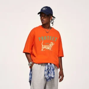 Dog Pulp-pulling Printed T-shirt Loose Animal Short-sleeved T-shirt Men
