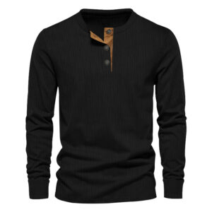 Men's Corduroy Casual Henley Slim Solid Color Long Sleeve T-shirt