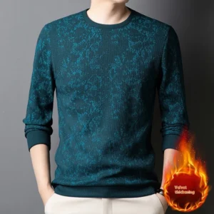 Men's Round Neck Printed Young And Middle-aged Long-sleeved Thickened Warm T-shirt