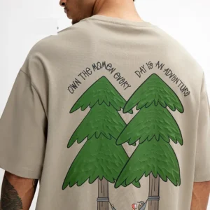 Pine Puff Print T-shirt Casual Pure Cotton