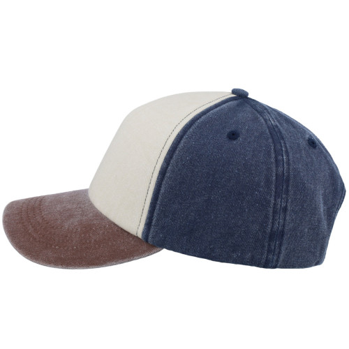 5-panel-vintage-washed-cap-navy-stone-chocolate-left