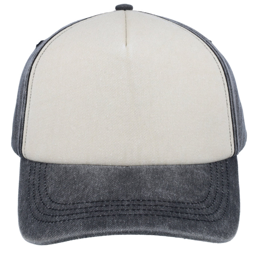 5 Panel Vintage Washed Cap - Black/Stone/Black