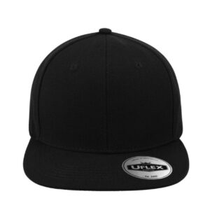 Uflex 6 Panel Flat Peak Snapback Cap - Black/Black