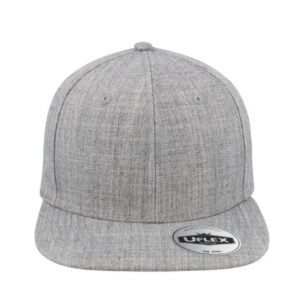 Uflex 6 Panel Flat Peak Snapback Cap - Grey Melange/Grey