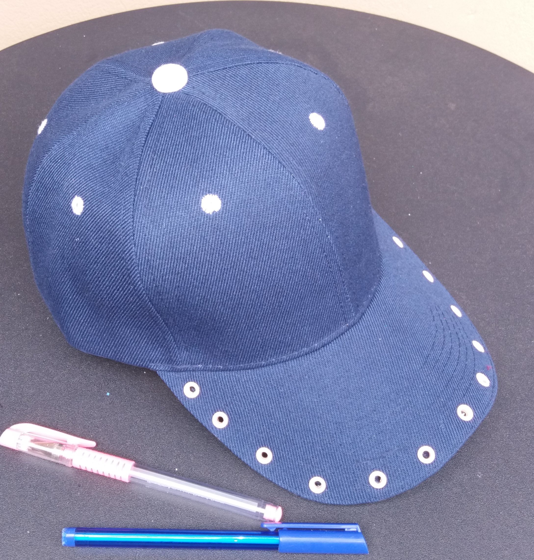 Navy & Light Pink Grommet Custom Cap with Sandwich Peak (1)