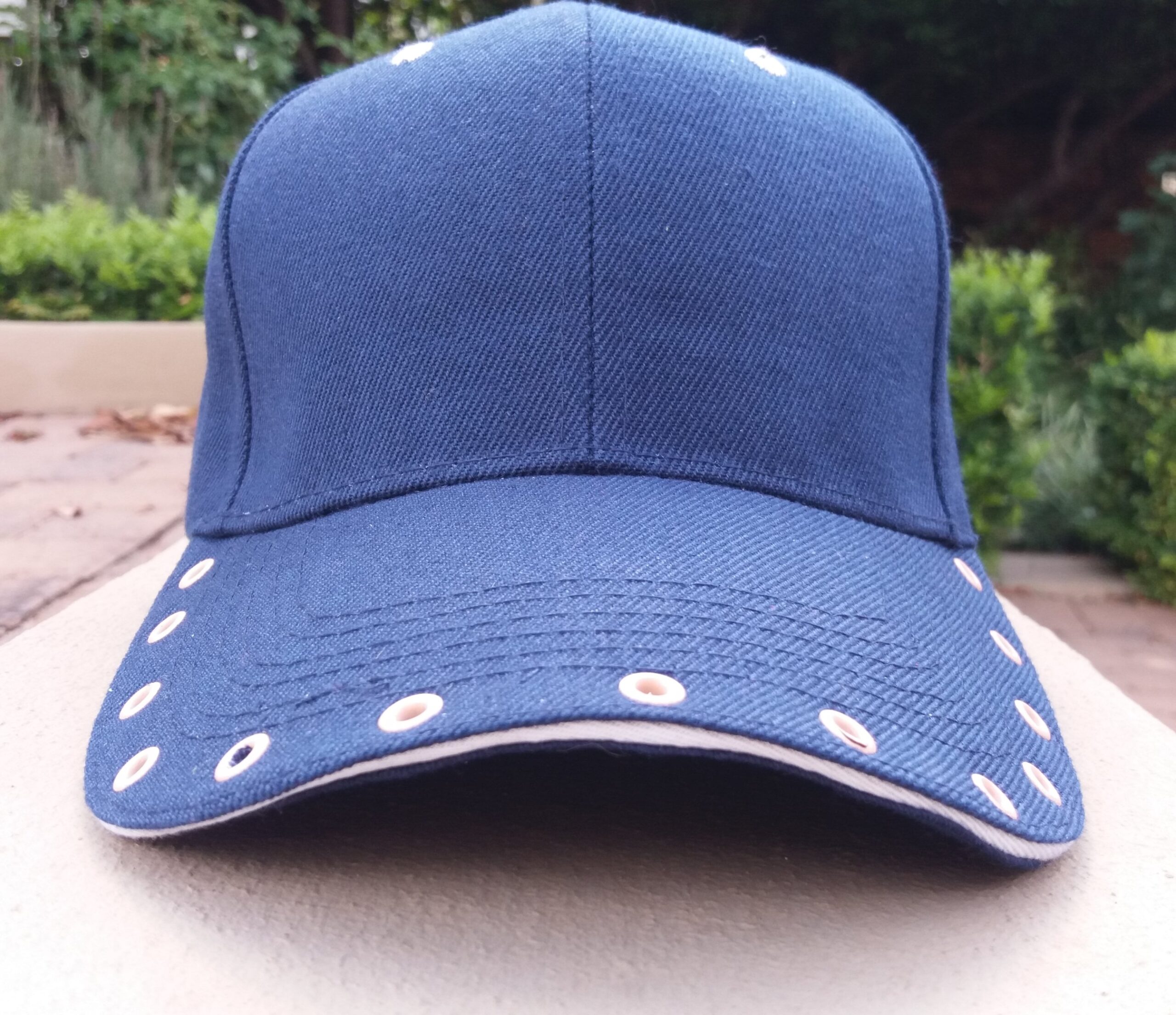 Navy & Light Pink Grommet Custom Cap with Sandwich Peak (2)
