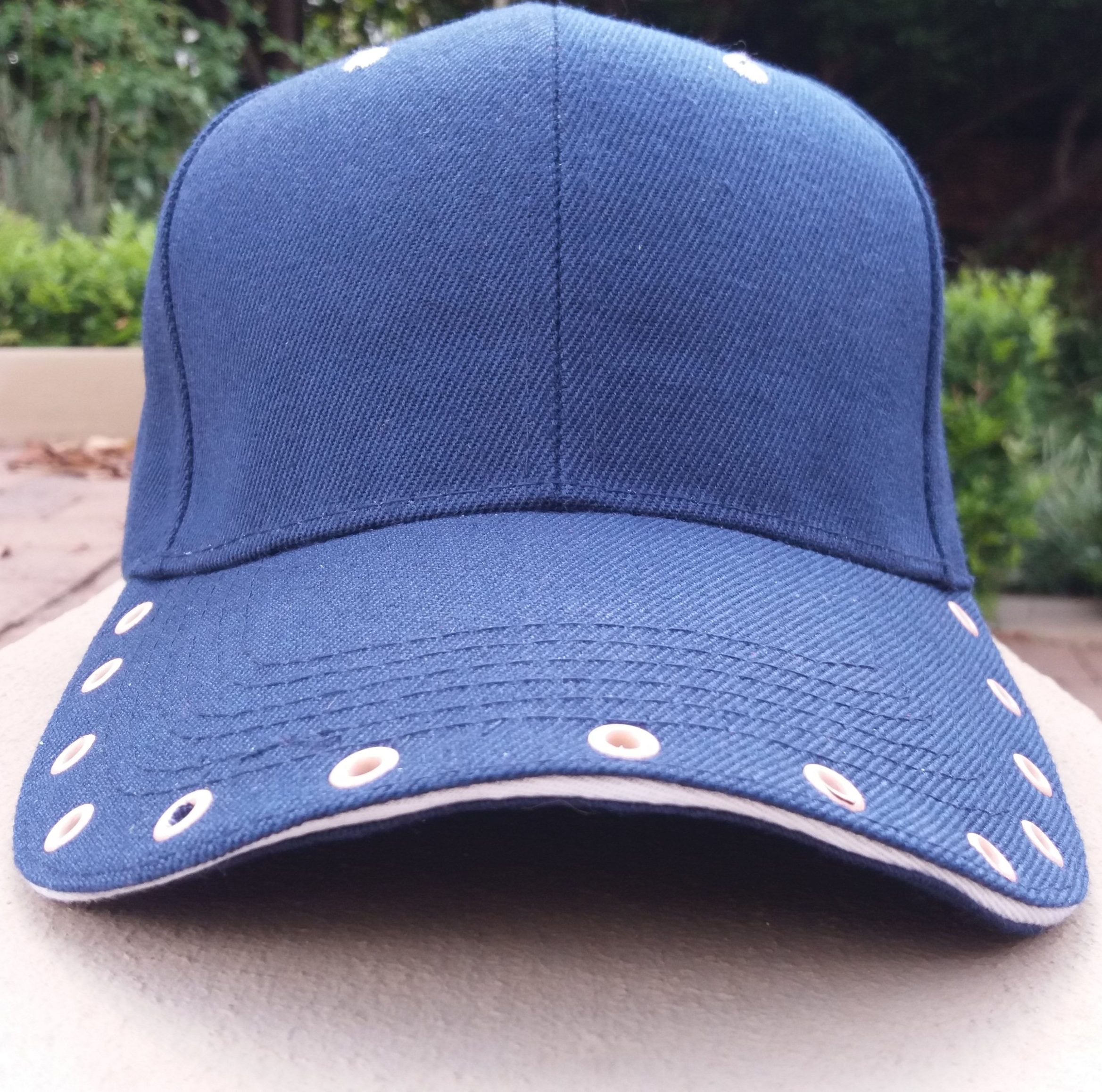 Navy & Light Pink Grommet Custom Cap with Sandwich Peak (5)