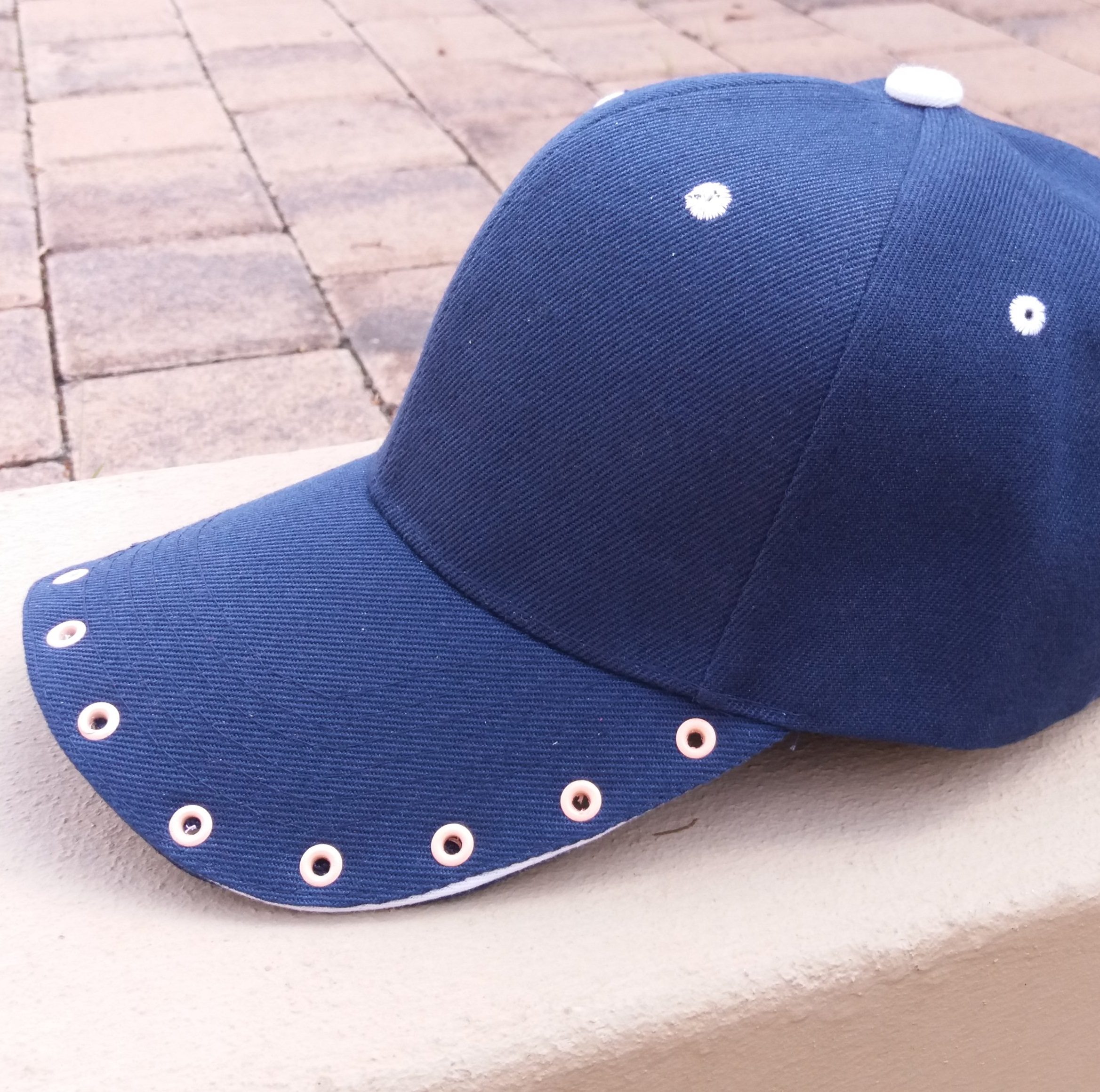 Navy & Light Pink Grommet Custom Cap with Sandwich Peak (6)