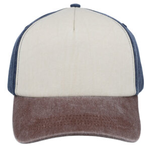5 Panel Vintage Washed Cap - Navy/Stone/Chocolate