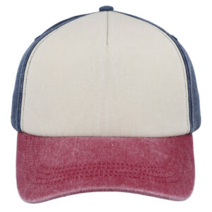 5 Panel Vintage Washed Cap - Navy/Stone/Maroon