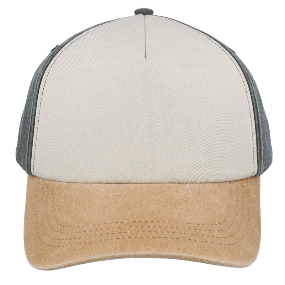 5 Panel Vintage Washed Cap - Olive/Stone/Mustard