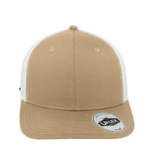 polycotton-6-panel-trucker-khaki-white-front
