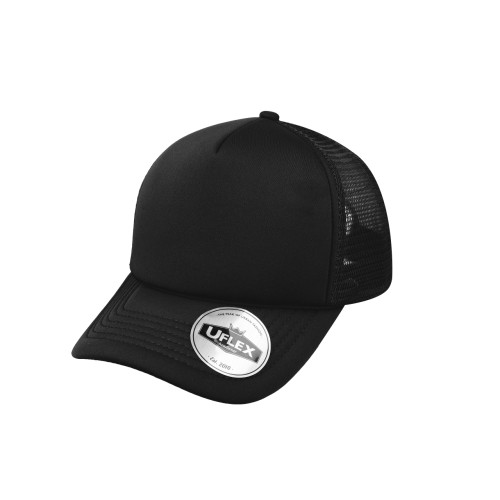 uflex-5-panel-curved-peak-trucker-snapback-cap-black-black