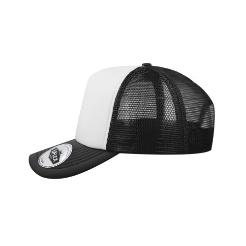 uflex-5-panel-curved-peak-trucker-snapback-cap-black-white-left