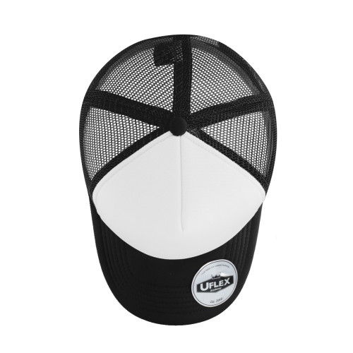uflex-5-panel-curved-peak-trucker-snapback-cap-black-white-top