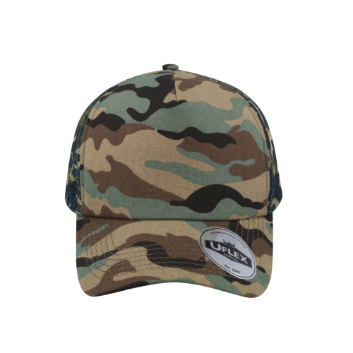 uflex-5-panel-curved-peak-trucker-snapback-cap-camo-camo-front