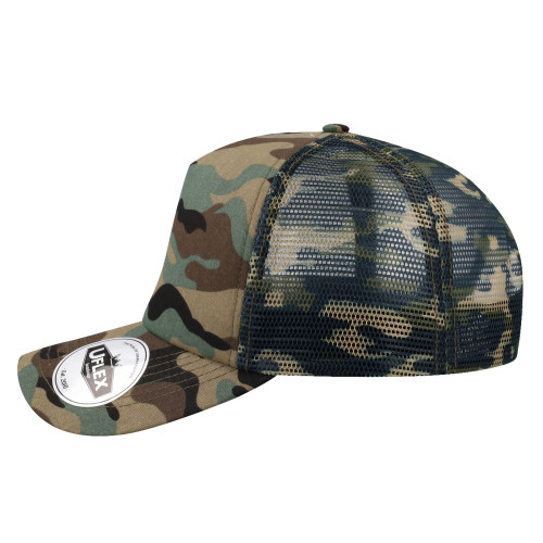 uflex-5-panel-curved-peak-trucker-snapback-cap-camo-camo-left