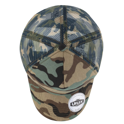 uflex-5-panel-curved-peak-trucker-snapback-cap-camo-camo-top