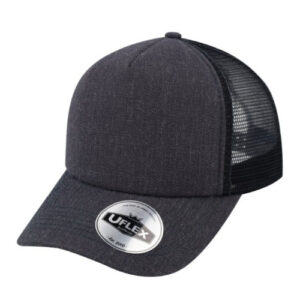 uflex-5-panel-curved-peak-trucker-snapback-cap-charcoal-melange-black