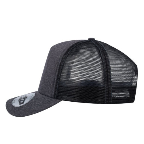 uflex-5-panel-curved-peak-trucker-snapback-cap-charcoal-melange-black-left