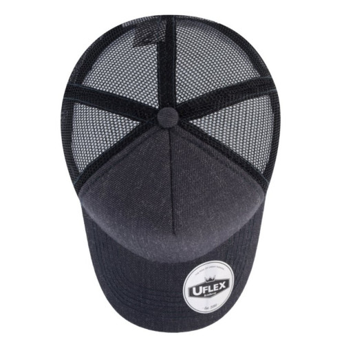uflex-5-panel-curved-peak-trucker-snapback-cap-charcoal-melange-black-top