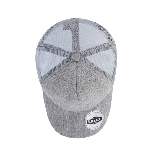 uflex-5-panel-curved-peak-trucker-snapback-cap-grey-melange-grey-top