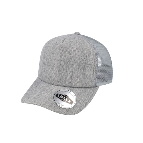 uflex-5-panel-curved-peak-trucker-snapback-cap-grey-melange-grey