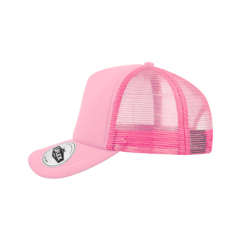 uflex-5-panel-curved-peak-trucker-snapback-cap-pink-pink-left