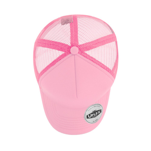 uflex-5-panel-curved-peak-trucker-snapback-cap-pink-pink-top
