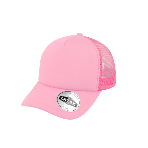 uflex-5-panel-curved-peak-trucker-snapback-cap-pink-pink