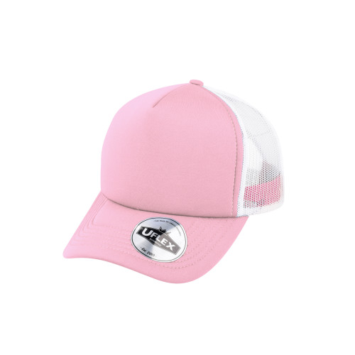 uflex-5-panel-curved-peak-trucker-snapback-cap-pink-white