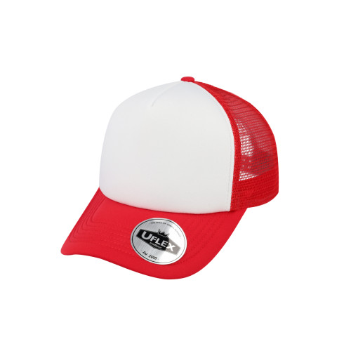 uflex-5-panel-curved-peak-trucker-snapback-cap-red-white