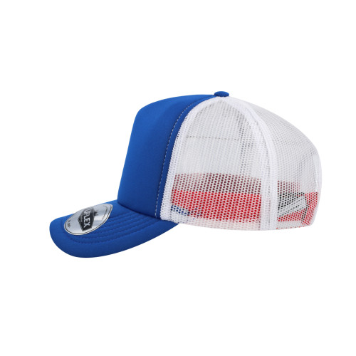 uflex-5-panel-curved-peak-trucker-snapback-cap-royal-white-left