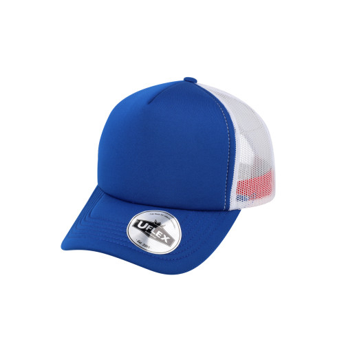 uflex-5-panel-curved-peak-trucker-snapback-cap-royal-white