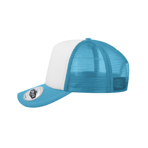 uflex-5-panel-curved-peak-trucker-snapback-cap-sky-white-left