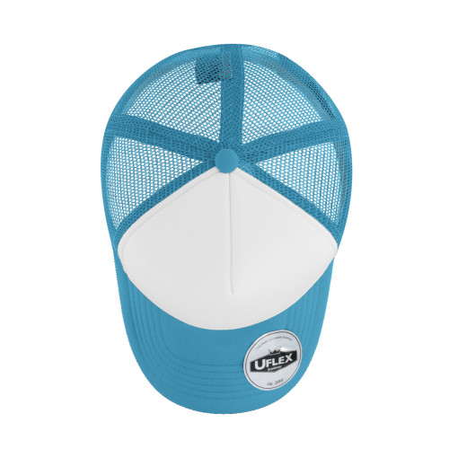 uflex-5-panel-curved-peak-trucker-snapback-cap-sky-white-top