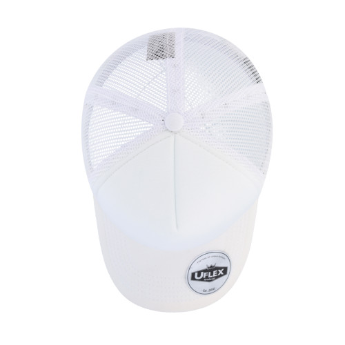 uflex-5-panel-curved-peak-trucker-snapback-cap-white-white-top