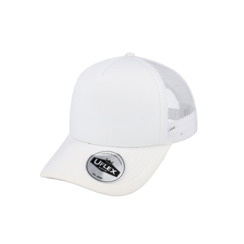 uflex-5-panel-curved-peak-trucker-snapback-cap-white-white
