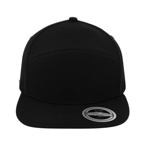 uflex-fashion-6-panel-snapback-flat-peak-cap-black-front