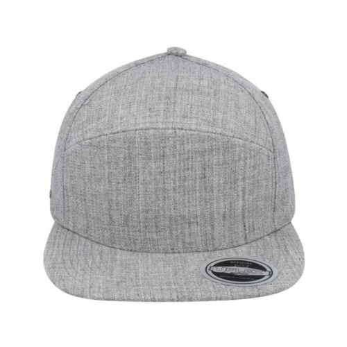 uflex-fashion-6-panel-snapback-flat-peak-cap-grey-melange-front