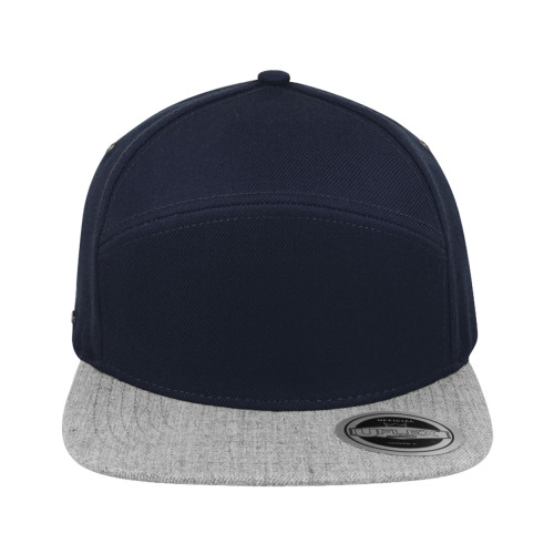 uflex-fashion-6-panel-snapback-flat-peak-cap-navy-grey-melange-front
