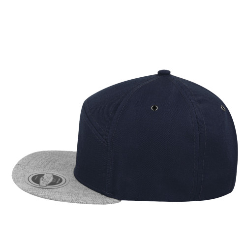uflex-fashion-6-panel-snapback-flat-peak-cap-navy-grey-melange-left