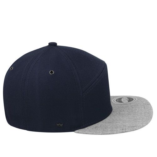 uflex-fashion-6-panel-snapback-flat-peak-cap-navy-grey-melange-right