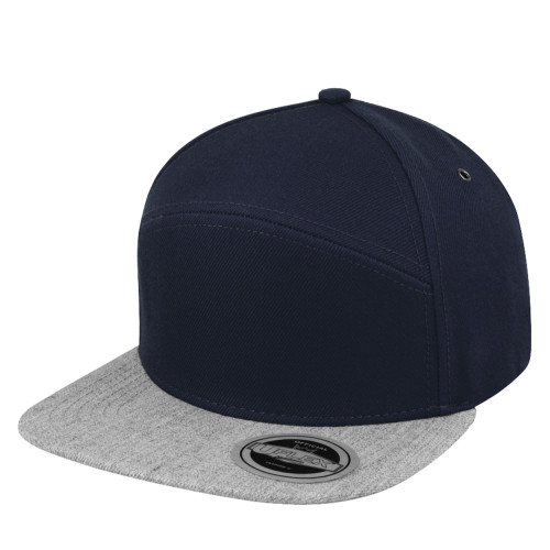 uflex-fashion-6-panel-snapback-flat-peak-cap-navy-grey-melange