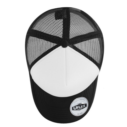 uflex-youth-curved-peak-trucker-cap-black-white-top