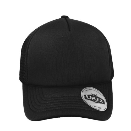 uflex-youth-curved-peak-trucker-cap-navy-black-front