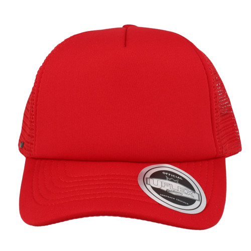 uflex-youth-curved-peak-trucker-cap-navy-red-front