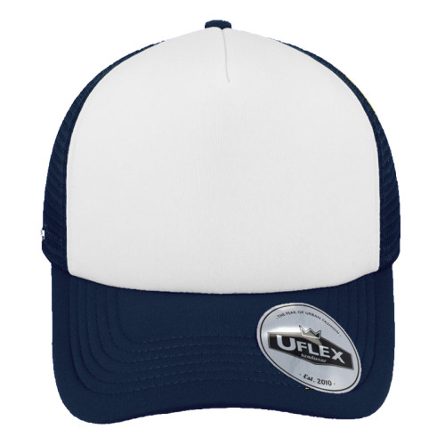 uflex-youth-curved-peak-trucker-cap-navy-white-front